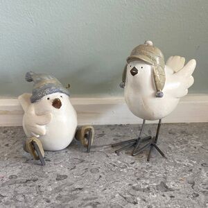 Winter White Bird Figurines with Hats